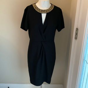 Forever 21 Size Medium Black Dress With Gold Beaded Neckline